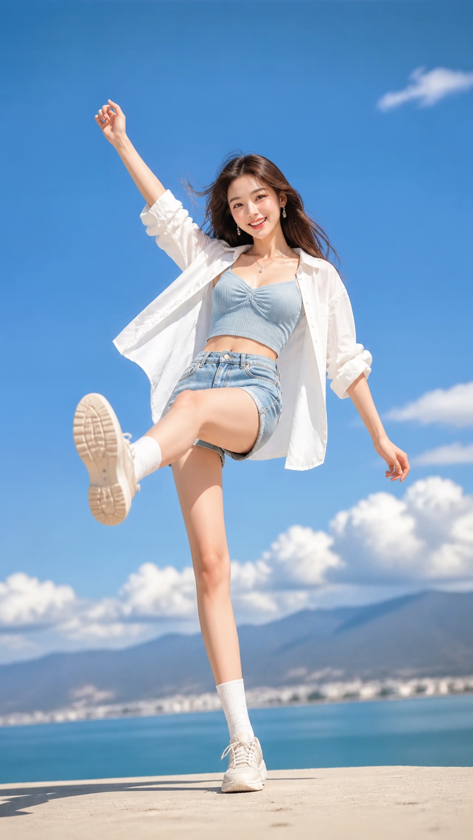 Portrait beneath a clear sky